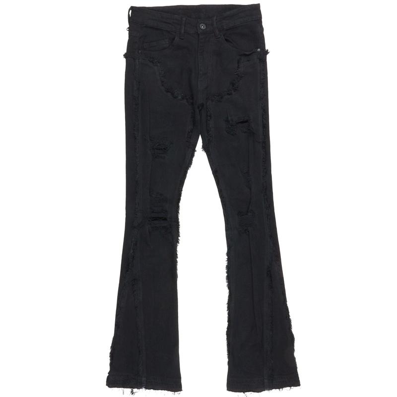 Falcko Jet Black Stacked Flare Jean