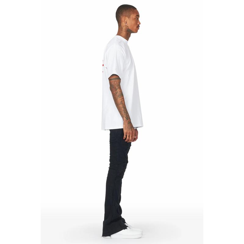 Falcko Jet Black Stacked Flare Jean