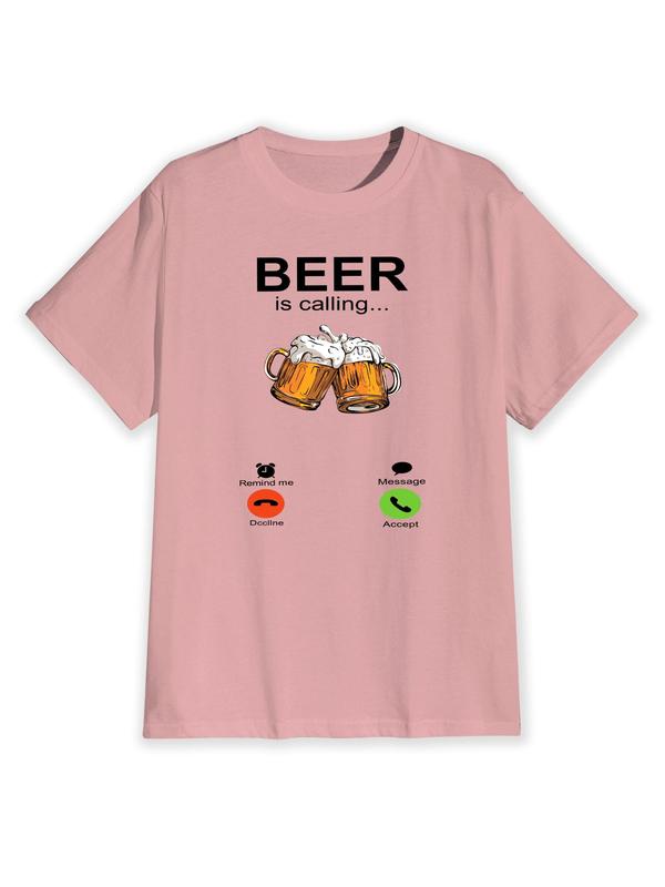 Men's Beer & Letter Graphic Round Neck Shortsleeve Tee, Back To School Streetwear Casual Comfy Soft Regular Fit Short Sleeve Crewneck T-shirt for Summer, T Shirts for Men, Graphic Tees, Knitting Top for Men, Menswear,  Birthday Gifts