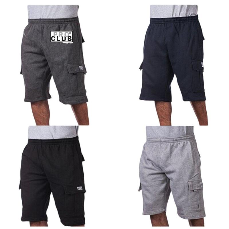 Shorts PROCLUB Men's Heavyweight Cargo Sweat Shorts 6 Pockets Fleece Shorts Pro Club Hip Hop Shorts Casual Sweat shorts Cotton Casual plain