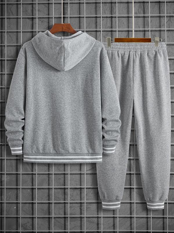 Two-piece Set Men's Letter Print Drop Shoulder Thermal Lined Hoodie & Drawstring Waist Sweatpants, Casual Fashion Cozy Breathable Two Piece Outfits for Daily Outdoor Wear, Men Clothes for Fall & Winter