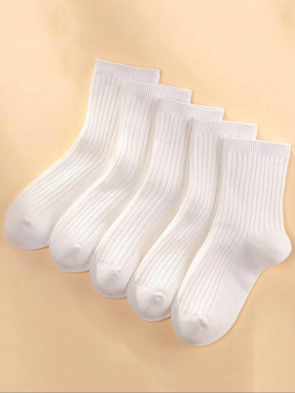 Men's Solid Color Crew Socks, Casual Breathable Mid Calf Socks, Multi-Pack Knit Socks for Men