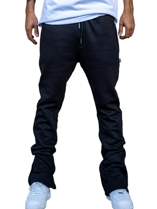 95denim Essentials Stacked Sweatpants Black - Flared Sweatpants Unisex Cotton Stretch Streetwear