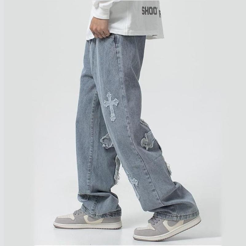 Trousers Cross Denim Pants Streetwear Hip Hop Low Rise Baggy Jeans for Men Korean Y2k Women Cargo Pants Punk Clothe