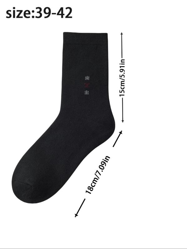 Men's Solid Color Letter Print Crew Socks, Thermal Warm Casual Comfortable Breathable Mid-Calf Socks for Daily Wear, Men's Socks for Fall & Winter