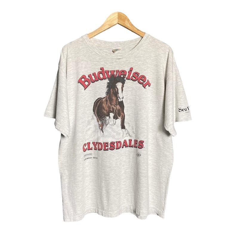 Vintage 90s Budweiser Horse Florida T-Shirt, Tshirt for women, men's clothing, summer clothing Casual Comfort Cotton Menswear