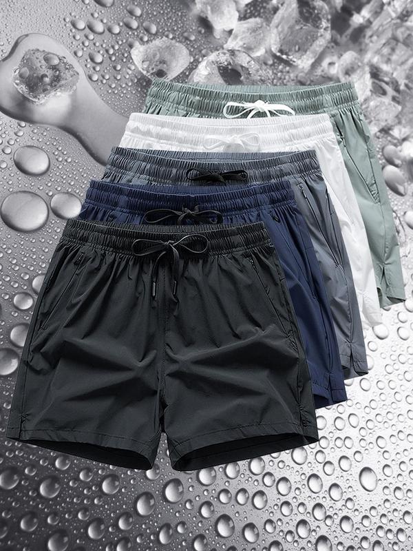 Men's Solid Drawstring Waist Waterproof Shorts, Regular Fit Casual  Quick-dry Pocket Track Shorts for Summer, Men's Bottoms for Daily Wear