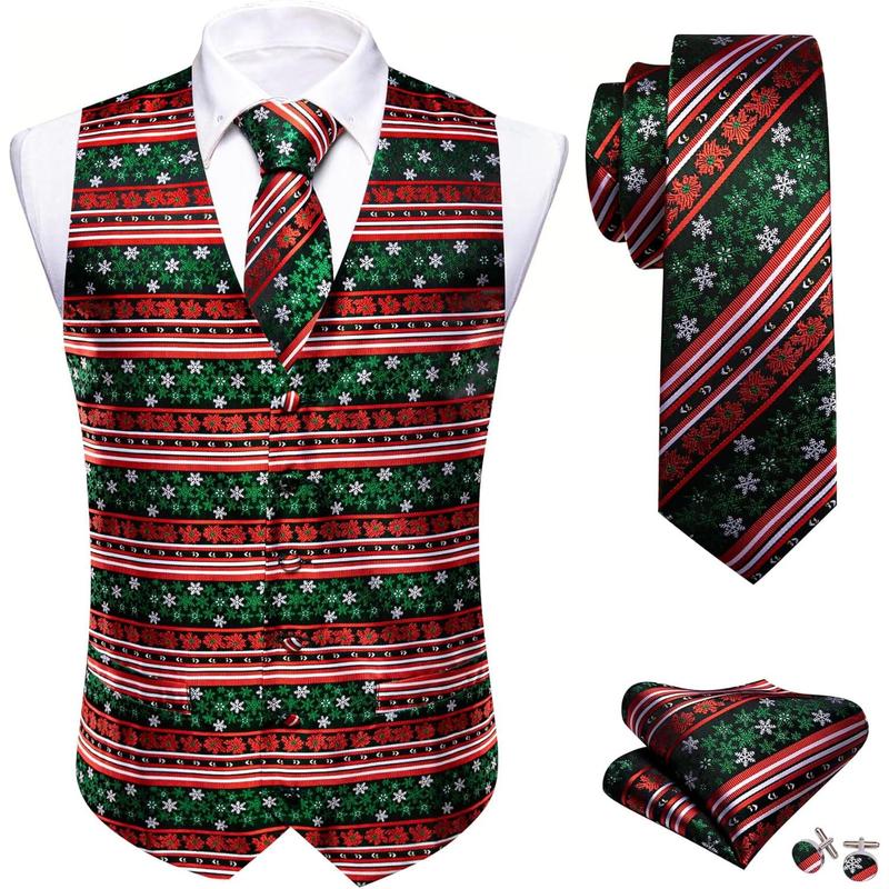 Mens Red Green Christmas Suit Vest Holiday Xmas Waistcoat Tie Set Party Tuxedo