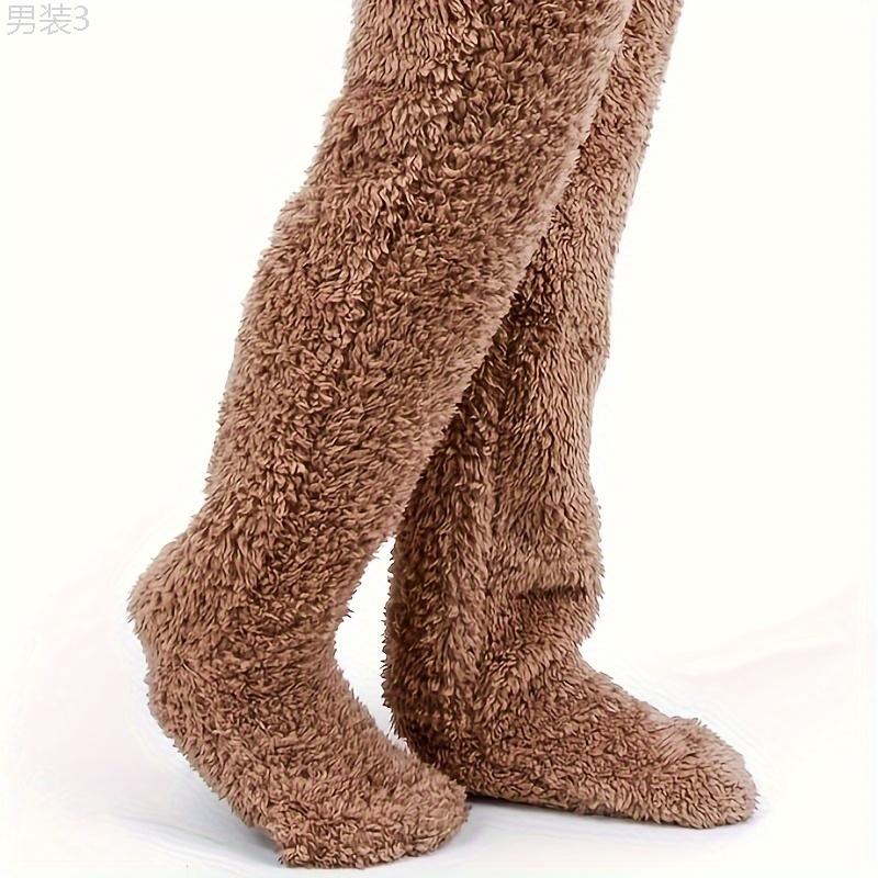 Men's Soft Leg Cushion Sleeves, Over The Knee Thickened Warm Plush Floor Socks, For Winter