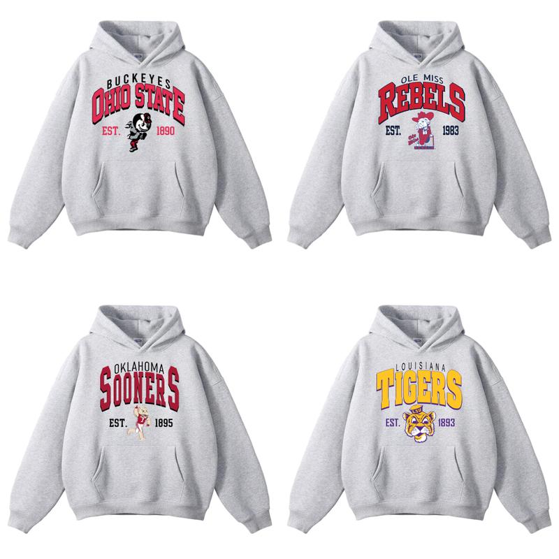 Vintage NCAA College Mascot EST All Sport Teams Sport Grey Unisex Hoodie Streetwear Top Sports Classic Sweater Pullover Long Sleeve Sweatshirts Christmas t shirt