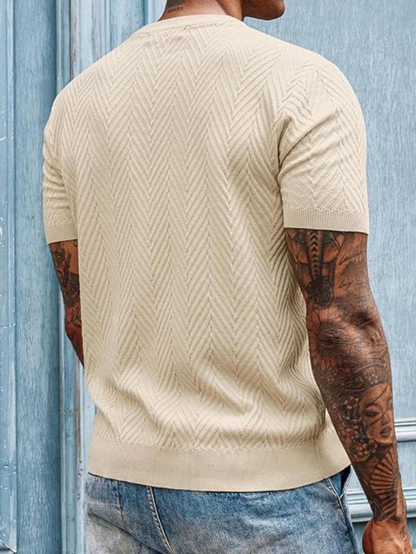 Men's Regular Fit Fishbone Jacquard Round Neck Knit Top, Casual Short Sleeve Crew Neck Knitwear for Daily Wear, Fashion Men's Knit Clothing for All Seasons