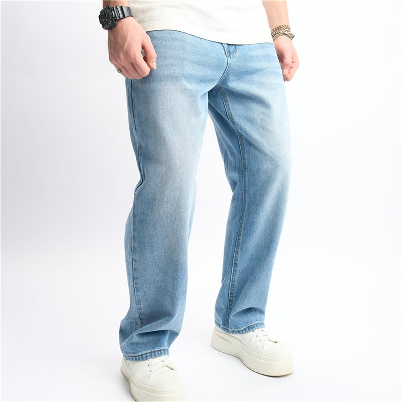 New Men Simple Style Solid Loose Jeans Trousers Streetwear Male High Quality Casual Jogging Straight Denim Pants