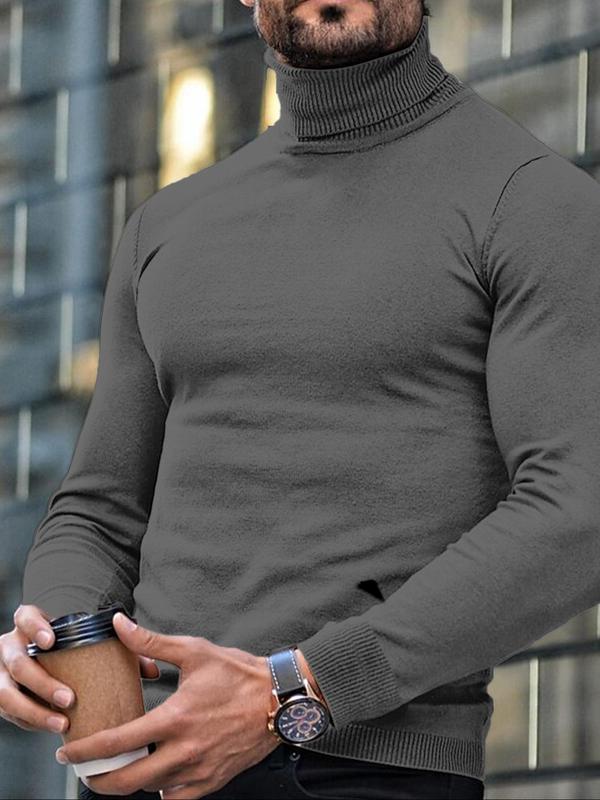 Men's Solid Color High Neck Sweater, Slim Casual Long Sleeve Jumper for Fall & Winter, Fashion Men's Knitwear for Daily Wear