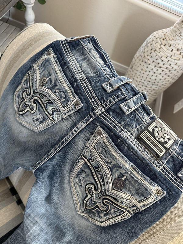 Rock Revival Men's Distressed Denim Jeans Slim Straight Blue, Men's Biker Jeans, 2000s Jeans, Comfortable Jeans For Men, Denim Jeans For Men