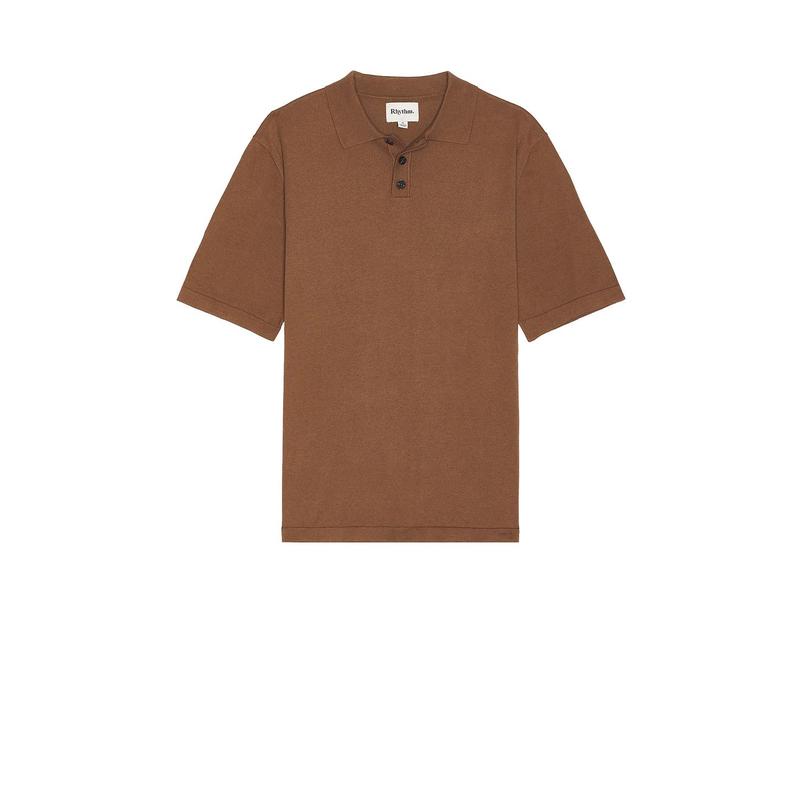 Rhythm Essential Knit Short Sleeve Polo in Brown