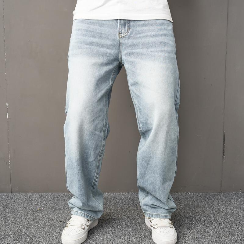 Loose Multiple pockets Distressed Straight  Male Carpenter Stylish Comfortable Cargo Denim Pants Menswear Underwear plain casual men jeans Trouser Streetwear Human Beige