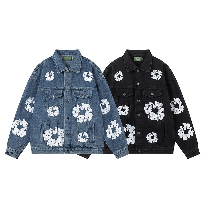 24ss Cross-Border European and American Fashion Brand Kapok Full Printed Denim Jacket Men's and Women's Same High Street Couple Denim Jacket