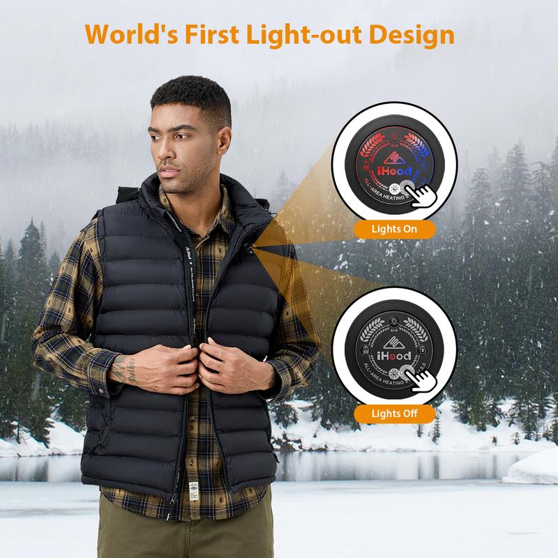 iHood Men's Heated Vest with 7.4V 14400 mAh Battery Pack, Heated Vest Men with Retractable Heated Hood Washable Heated Jackets for Men Menswear Tops