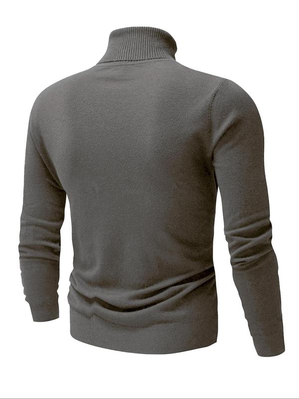 Men's Solid Color High Neck Sweater, Slim Casual Long Sleeve Jumper for Fall & Winter, Fashion Men's Knitwear for Daily Wear