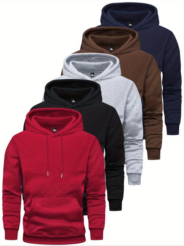 Men's Solid Drawstring Pocket Hoodie, Casual Regular Fit Long Sleeve Hooded Sweatshirt for Spring & Fall, Fall Outfits 2024, Men's Top for Daily Wear, Fall Outfits