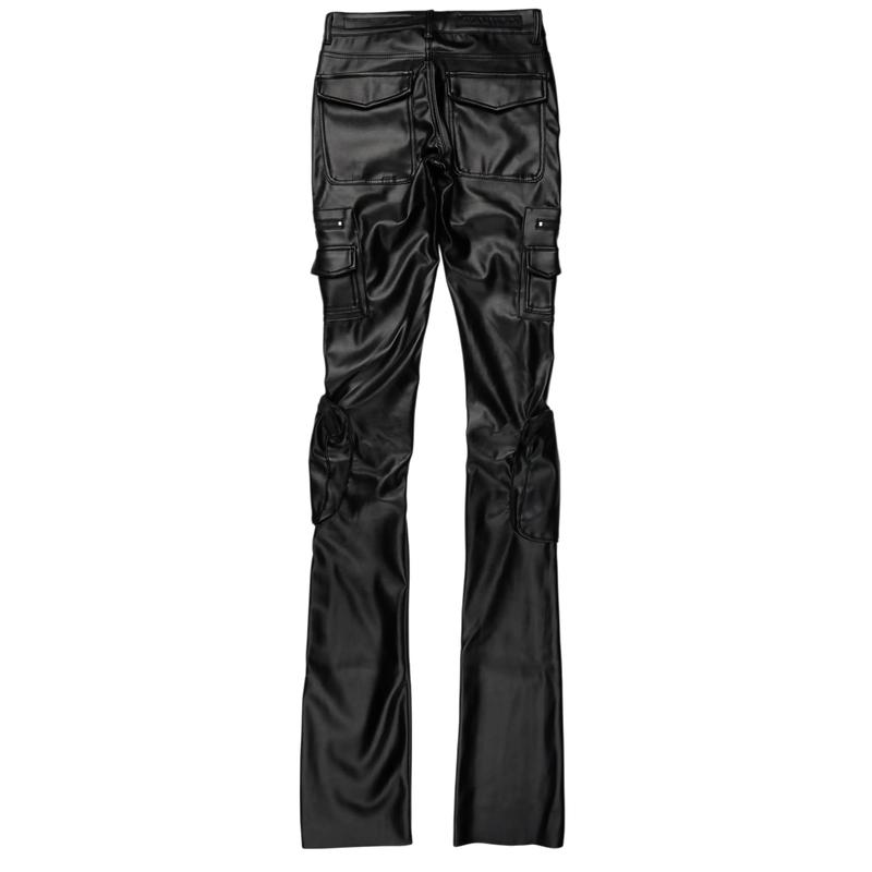 Sutton Jet Black PU Super Stacked Flare Jean