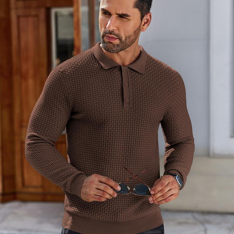 COOFANDY Men's Knit Polo Shirts Long Sleeve Sweater Polo Lightweight Fashion Casual Collared T Shirts Black Friday Clothes