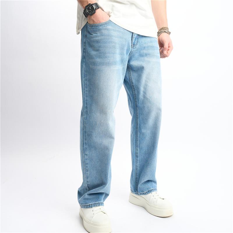 New Men Simple Style Solid Loose Jeans Trousers Streetwear Male High Quality Casual Jogging Straight Denim Pants