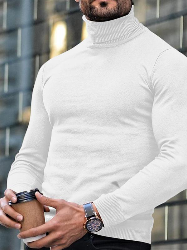 Men's Solid Color High Neck Sweater, Slim Casual Long Sleeve Jumper for Fall & Winter, Fashion Men's Knitwear for Daily Wear