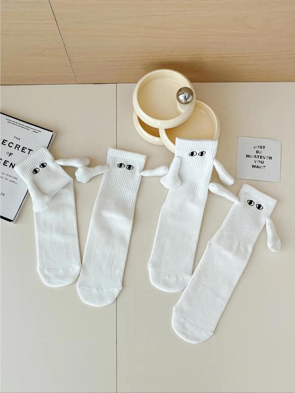 Couple's Cartoon Design Magnetic Holding Hands Socks, Cute Cozy Funny Mid-calf Socks for Daily Wear, Casual Soft Comfortable Breathable Crew Socks for All Seasons, Comfortable Knit Socks