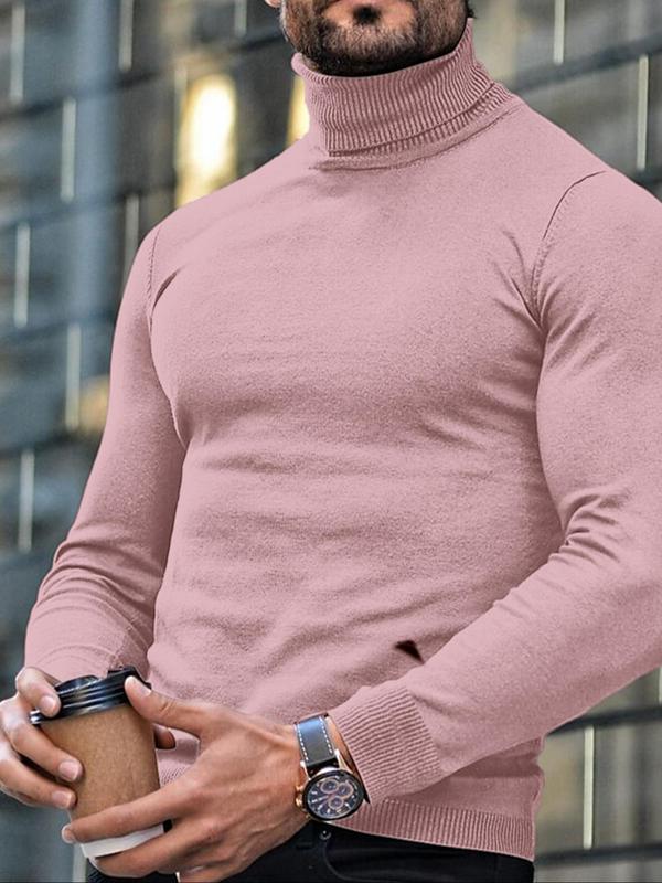 Men's Solid Color High Neck Sweater, Slim Casual Long Sleeve Jumper for Fall & Winter, Fashion Men's Knitwear for Daily Wear