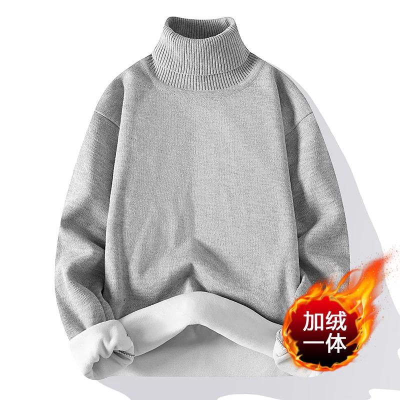 Men 2025 New Sweater Autumn Winter Knitted Turtleneck Thick Fleece Inside Solid Color Pullovers Men Casual Sweater Pullovers