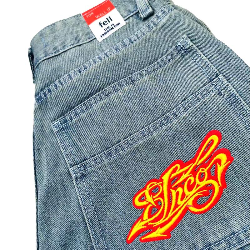 Y2k Street Vintage Embroidery Jeans JNCO West Coast Workwear Rap Style Loose Large Size Clothing Men's Gothic Harajuku Trousers Pants