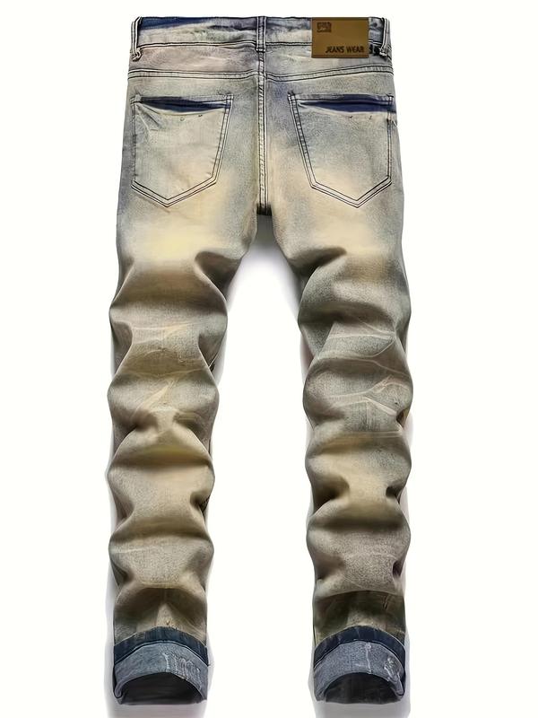 Men's Vintage Style Jeans With Novelty Skull Patter, Street Style Jeans For Males straight leg wide leg streetwear jean menswear bottom cargo pant casual comfy men bottom casual pant beer sweatpant streetwear bottom comfy pant Men's Loose