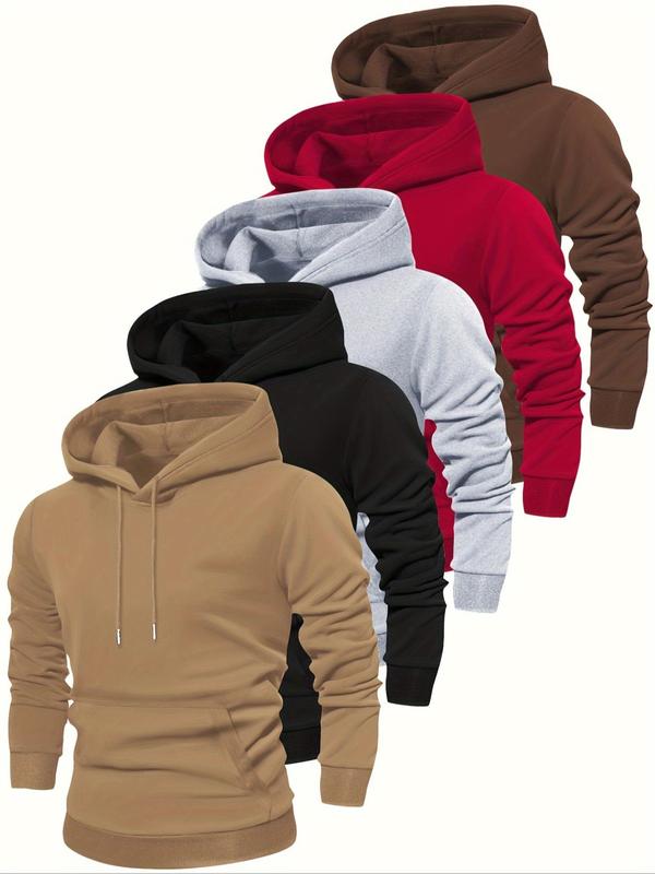 Men's Solid Drawstring Pocket Hoodie, Casual Regular Fit Long Sleeve Hooded Sweatshirt for Spring & Fall, Fall Outfits 2024, Men's Top for Daily Wear, Fall Outfits