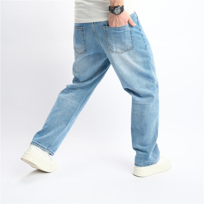 New Men Simple Style Solid Loose Jeans Trousers Streetwear Male High Quality Casual Jogging Straight Denim Pants