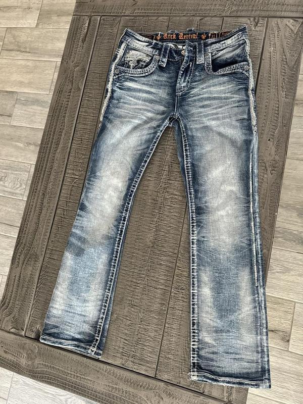 Rock Revival Men's Distressed Denim Jeans Slim Straight Blue, Men's Biker Jeans, 2000s Jeans, Comfortable Jeans For Men, Denim Jeans For Men