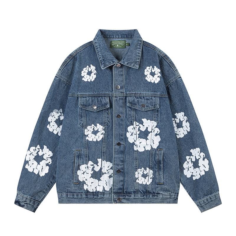 24ss Cross-Border European and American Fashion Brand Kapok Full Printed Denim Jacket Men's and Women's Same High Street Couple Denim Jacket