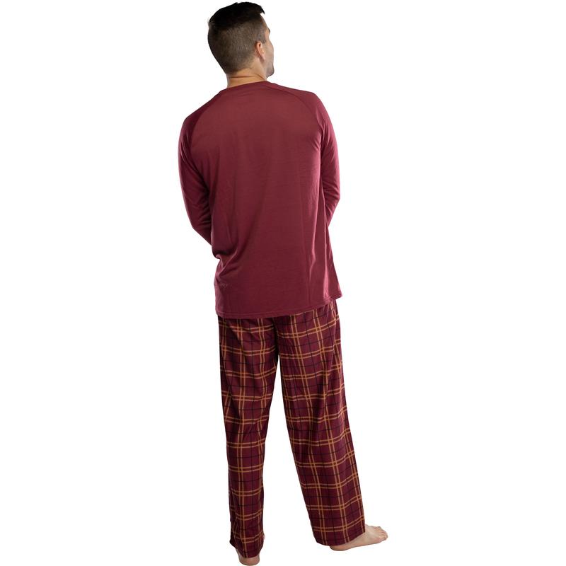 Harry Potter Adult Men's Raglan Shirt And Plaid Pants Pajama Set -Gryffindor, Ravenclaw, Slytherin, Hufflepuff