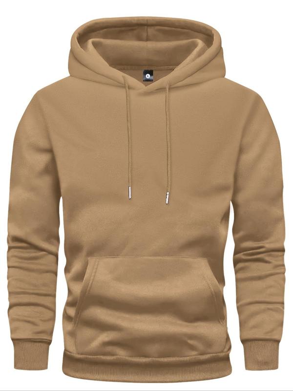 Men's Solid Drawstring Pocket Hoodie, Casual Regular Fit Long Sleeve Hooded Sweatshirt for Spring & Fall, Fall Outfits 2024, Men's Top for Daily Wear, Fall Outfits