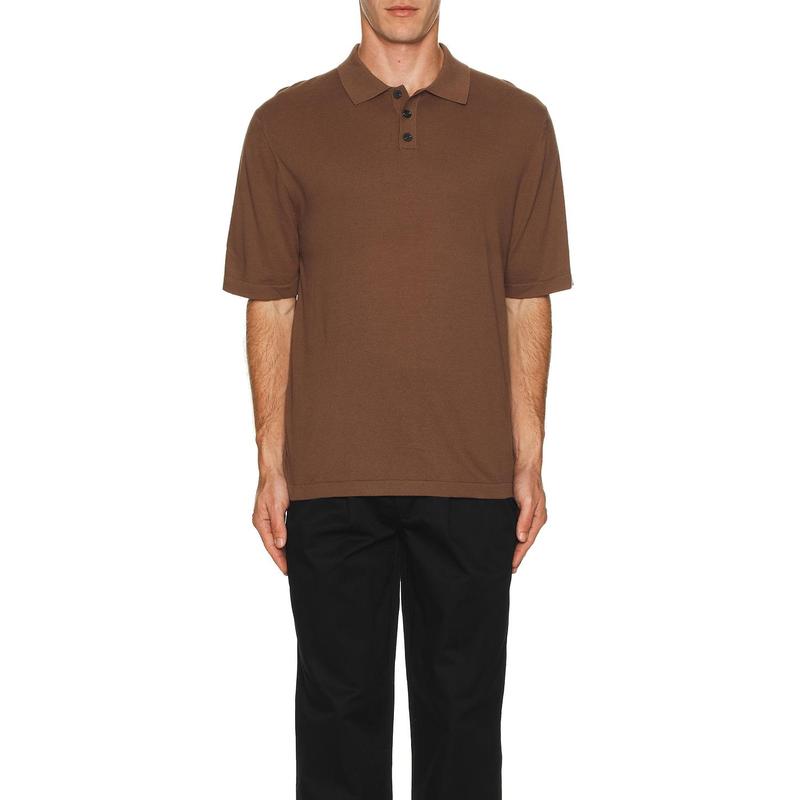 Rhythm Essential Knit Short Sleeve Polo in Brown