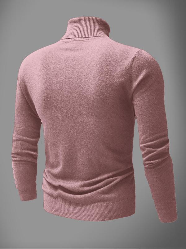 Men's Solid Color High Neck Sweater, Slim Casual Long Sleeve Jumper for Fall & Winter, Fashion Men's Knitwear for Daily Wear