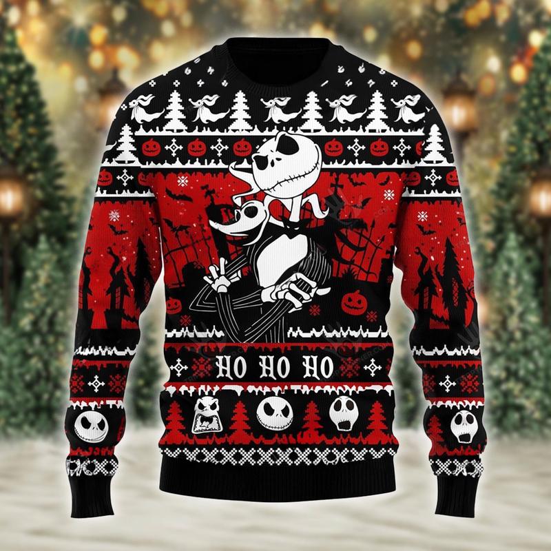 Jack Skellington Hohoho Ugly Christmas Sweater, Horror Characters Sweater, Nightmare Before Xmas Sweater, Christmas Gift For Men Women