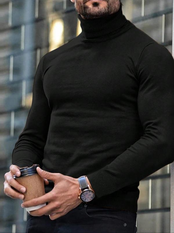 Men's Solid Color High Neck Sweater, Slim Casual Long Sleeve Jumper for Fall & Winter, Fashion Men's Knitwear for Daily Wear