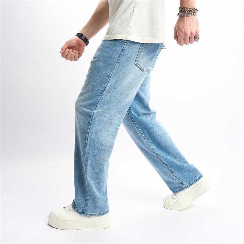 New Men Simple Style Solid Loose Jeans Trousers Streetwear Male High Quality Casual Jogging Straight Denim Pants