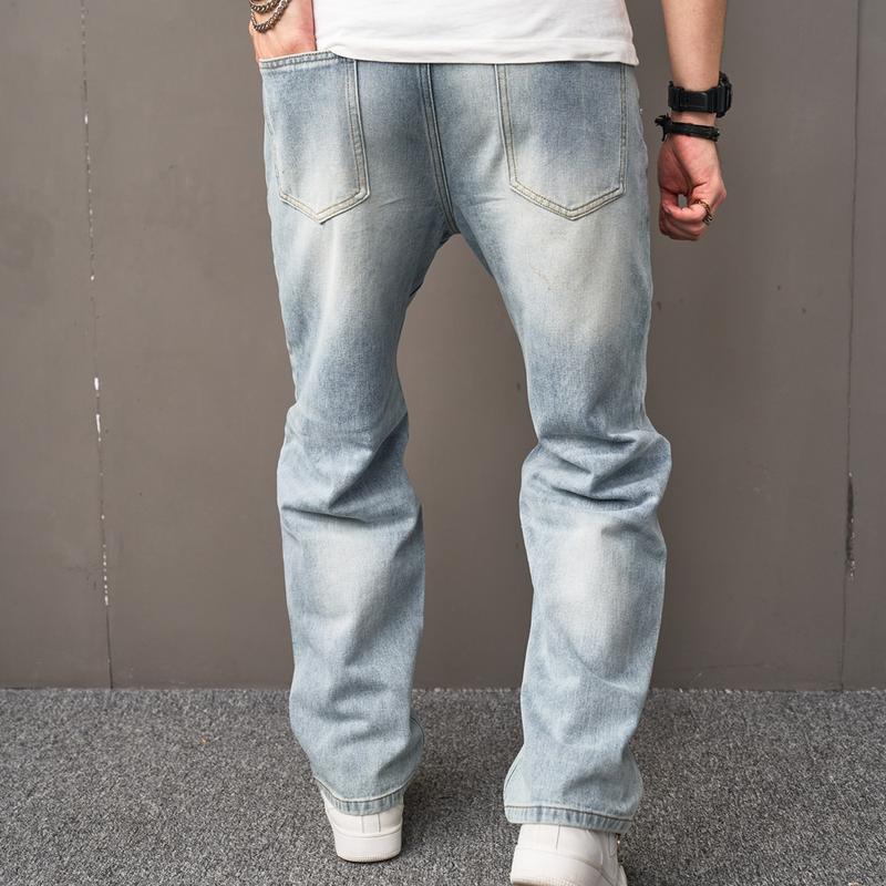 Loose Multiple pockets Distressed Straight  Male Carpenter Stylish Comfortable Cargo Denim Pants Menswear Underwear plain casual men jeans Trouser Streetwear Human Beige