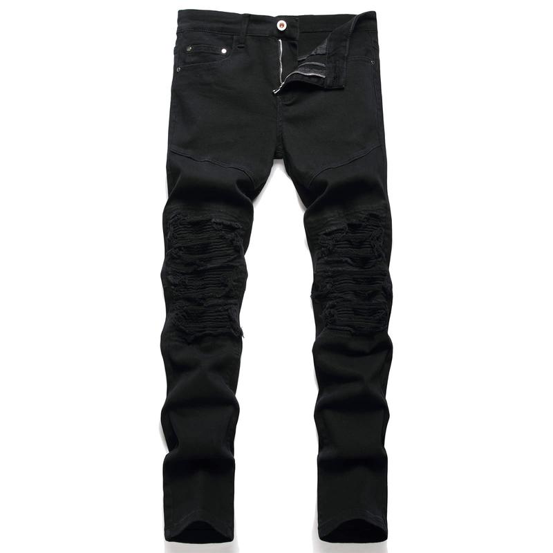 Men's Fashion Ripped Classic Distressed Straight Slim Fit Designer Jeans For Men Denim Pants