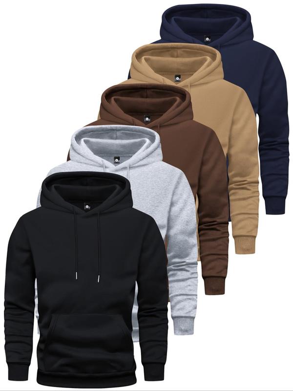 Men's Solid Drawstring Pocket Hoodie, Casual Regular Fit Long Sleeve Hooded Sweatshirt for Spring & Fall, Fall Outfits 2024, Men's Top for Daily Wear, Fall Outfits