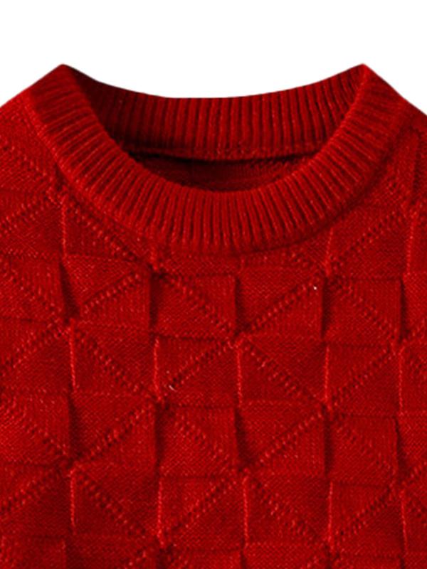 Men's Solid Color Drop Shoulder Knit Top, Loose Casual Long Sleeve Round Neck Jumper for Fall & Winter, Men's Knitwear for Daily Wear