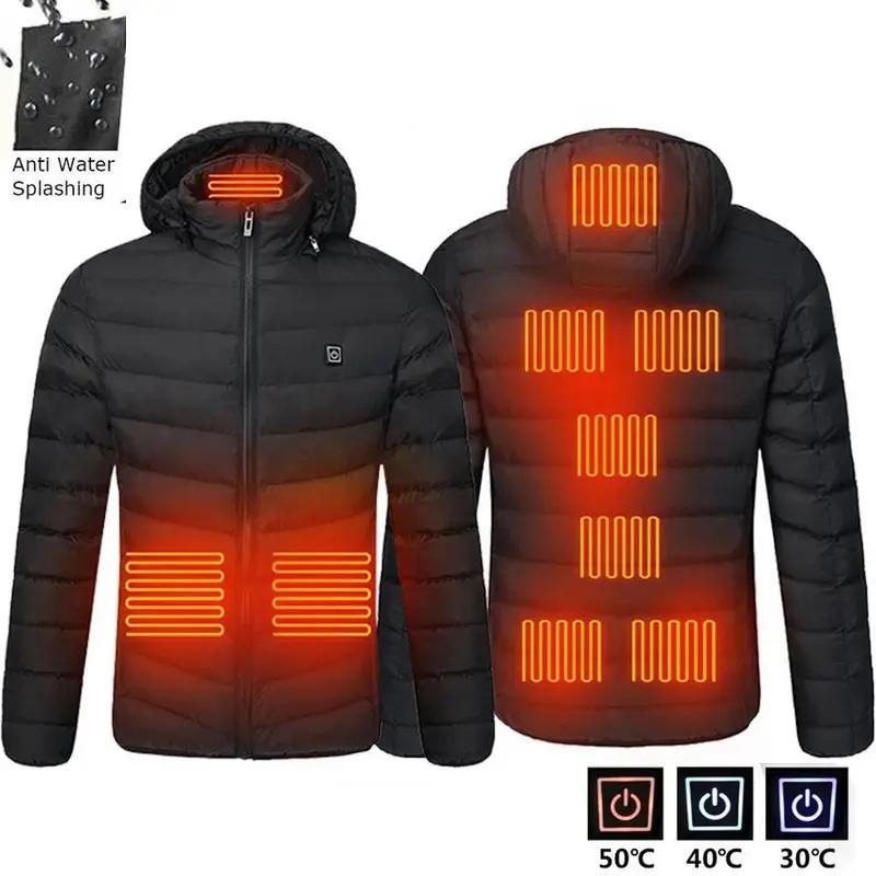 2021 NWE Men Winter Warm USB Heating Jackets Smart Thermostat Pure Color Hooded Heated Clothing Waterproof Warm Jackets