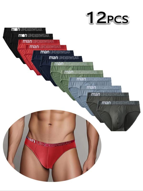 Men's Letter Tape Solid Colored Triangular Underpants for Daily Wear, Casual Men's Underwear for All Seasons